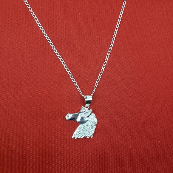 925 sterling silver‎ men's horse head pendant charmwith sterling silver chain